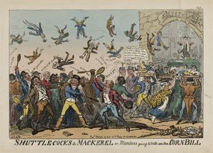 Federbälle und Makrelen, oder Mitglieder, die zur Abstimmung über das Korngesetz gehen, 14. März von George Cruikshank