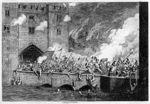 Sir Thomas Wyatt greift den By-ward Tower an, 1554 von George Cruikshank