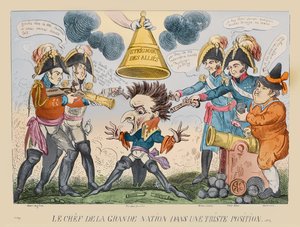 Das Haupt der großen Nation in einer seltsamen Situation, 1813 von George Cruikshank