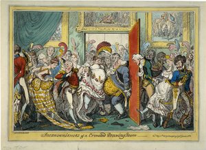 Die Unannehmlichkeiten eines überfüllten Salons, 1818 von George Cruikshank