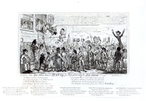 Der Spa Fields Redner auf der Jagd nach Popularität, um Gutes zu tun!!, veröffentlicht von J. Sidebotham, 1817