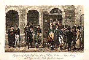 Tom, Jerry und Logic im Press Yard, Newgate-Gefängnis, London, 1821 von George Cruikshank
