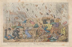 Sehr unangenehmes Wetter oder das alte Sprichwort bestätigt "Es regnet Katzen, Hunde und Mistgabeln."!!! von George Cruikshank