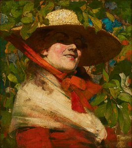 Mädchen mit Strohhut (Öl auf Leinwand) von George F. Henry