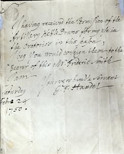 Brief von George Frederick Handel vom 24. Februar 1750 von George Frederick Handel