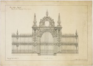 New College Oxford: Vorgeschlagene Tore und Geländer für den Eingang zum Garten von George Gilbert Scott