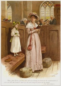 Mary Anne Evans, fünf Jahre alt, fühlt mit mehr Intensität ihren Eintritt in das öffentliche Leben, als sie während der Psalmen und des Singens auf den Sitz gestellt wird von George Goodwin Kilburne