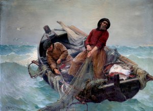 Fischen auf hoher See. Gemälde von Georges Haquette (1854-1906) von George Haquette