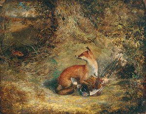 Ein Fuchs mit einem Fasan