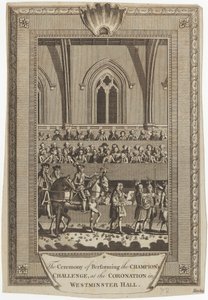 Die Zeremonie der Durchführung der Herausforderung des Champions bei der Krönung in der Westminster Hall