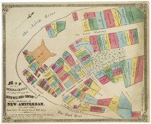 Karte der ursprünglichen Zuteilungen von Dorflosen durch die Niederländische Westindien-Kompanie an die Bewohner von Neu-Amsterdam (heute New York) unterhalb der heutigen Wall Street, 1857 von George Hayward