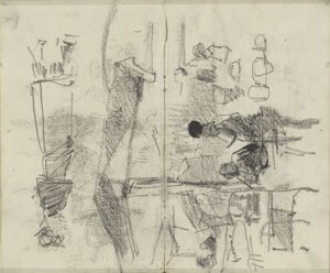 Figuren, möglicherweise auf einem Markt oder in einem Lokal von George Hendrik Breitner