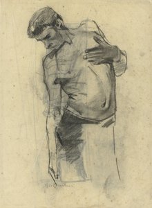 Modellstudie eines stehenden halbnackten Mannes, nach unten schauend von George Hendrik Breitner