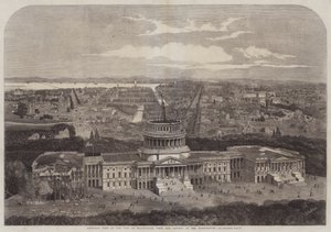 Vogelperspektive der Stadt Washington mit dem Kapitol im Vordergrund