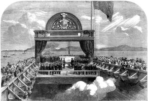 Der Prinz von Wales legt den letzten Stein der Victoria-Brücke über den St. Lawrence-Fluss