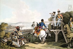 Bonaparte (1769-1821) kurz vor seiner Flucht, Betrachtung des Angriffs seiner kaiserlichen Garde, Waterloo, 18. Juni 1815, graviert von Matthew Dubourg (fl. 1813-20) von George Hum