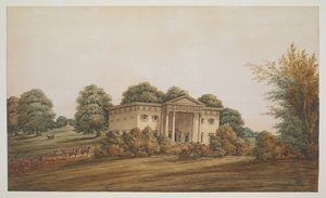 Ein palladianisches Gartenhaus in einer parkähnlichen Landschaft, Delhi, mit einer Kutsche und Begleitern von George Hutchinson