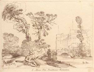 Ohne Titel: Landschaft mit sitzendem Mann von George Knapton
