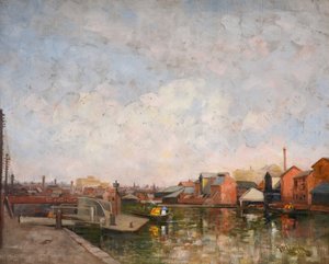 Eine Schleuse des Birmingham-Kanals, 1920-30. Blick auf den Cambrian Wharf in Ladywood