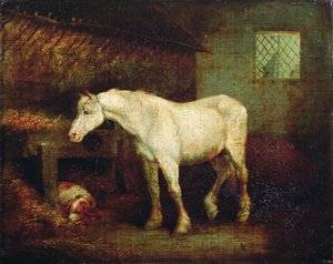 Eine alte graue Stute an einer Krippe von George Morland