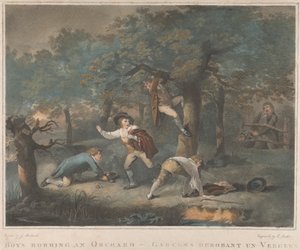 Satz von vier: Jungen, die einen Obstgarten ausrauben von George Morland