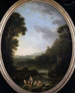 Eine bewaldete Landschaft mit Badenden von George Mullins
