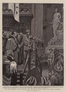 Der Empfang der Stadt im Guildhall, der Lord Mayor schüttelt Colonel Mackinnon die Hand von George Percy Jacomb Hood