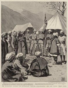 Die Expedition gegen die Bunerwals, Eingeborene übergeben Waffen und zahlen ihre Strafen von George Percy Jacomb Hood