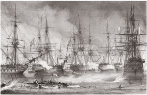 Die Seeschlacht von Navarino am 20. Oktober 1827, 1828 von George Philip Reinagle