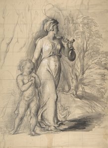 Hagar und Ismael in der Wüste (recto), Zwei Porträtstudien der Frau des Künstlers von George Richmond