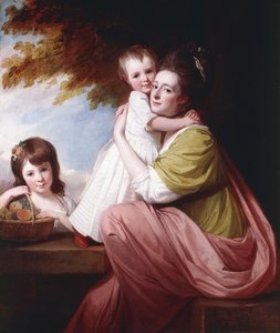Gruppenporträt von Dorothy Stables und ihren Töchtern, Harriet und Maria, Dreiviertellänge, 1777-78 von George Romney