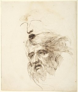Kopf eines bärtigen Mannes, Studie seiner Merkmale; Rückseite: sitzende Frau mit Kind von George Romney