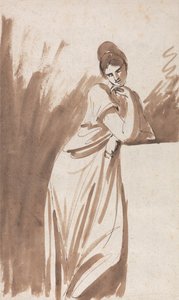 Dame, die sich auf eine Säule lehnt (möglicherweise eine Skizze für "Miss Woodley") von George Romney