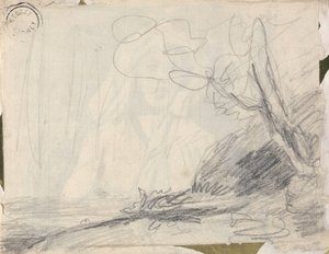 Landschaftsstudie für Titanias Begleiter, die Fledermäuse jagen von George Romney