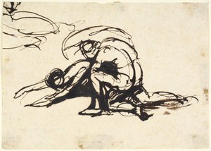 Nackte Figur, die sich über eine gefallene Figur beugt von George Romney
