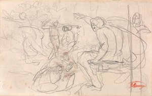 Sitzende Figur, die über eine kniende Figur urteilt von George Romney