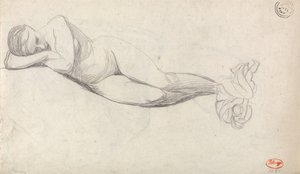 Studie eines liegenden Aktes und einer sitzenden Frau, die von einem Kind getröstet wird von George Romney