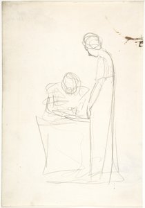 Studie von zwei Figuren: eine sitzend, die andere stehend (recto). Studie eines nach oben blickenden Kopfes (verso) von George Romney