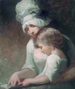 Eine Mutter und ihr Kind beim Lesen von George Romney