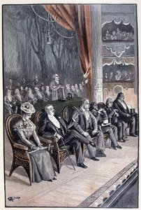 Die sechs in einer einzigen Linie, nahe der Rampe (Seite 61) in „Testament eines Exzentrikers“ von Jules Verne von George Roux