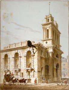 Nordwestansicht der Kirche St. Mary Woolnoth, City of London, 1812