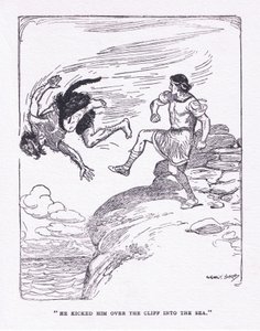 Er trat ihn über die Klippe ins Meer, aus The Heroes, veröffentlicht von George Allen and Unwin 1929 von George Soper
