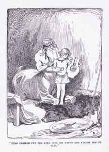 Der Cheiron legte ihm die Leier in die Hände und brachte ihn zum Spielen, aus The Heroes, veröffentlicht von George Allen und Unwin 1929