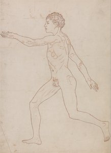 Vergleichende anatomische Darstellung der Struktur des menschlichen Körpers mit der eines Tigers und eines gewöhnlichen Huhns: Menschliche Figur, Seitenansicht (Umrissstudie)