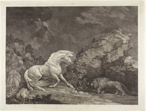 Ein Pferd erschreckt vor einem Löwen von George Stubbs