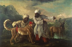 Gepard und Hirsch mit zwei Indianern, ca. 1765 von George Stubbs