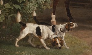 (Detail) William Henry Cavendish Bentinck, 3. Herzog von Portland vor den Reitställen der Welbeck Abbey, 1766-7 von George Stubbs