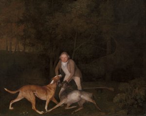 Freeman, der Wildhüter des Earl of Clarendon, mit einem sterbenden Reh und einem Hund von George Stubbs