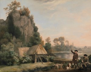 Zwei Herren auf der Jagd, mit Blick auf die Creswell Crags, vor Ort aufgenommen von George Stubbs
