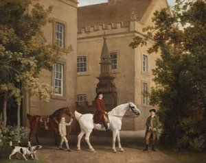 William Henry Cavendish Bentinck, 3. Herzog von Portland vor den Reitställen der Welbeck Abbey, 1766-7 von George Stubbs